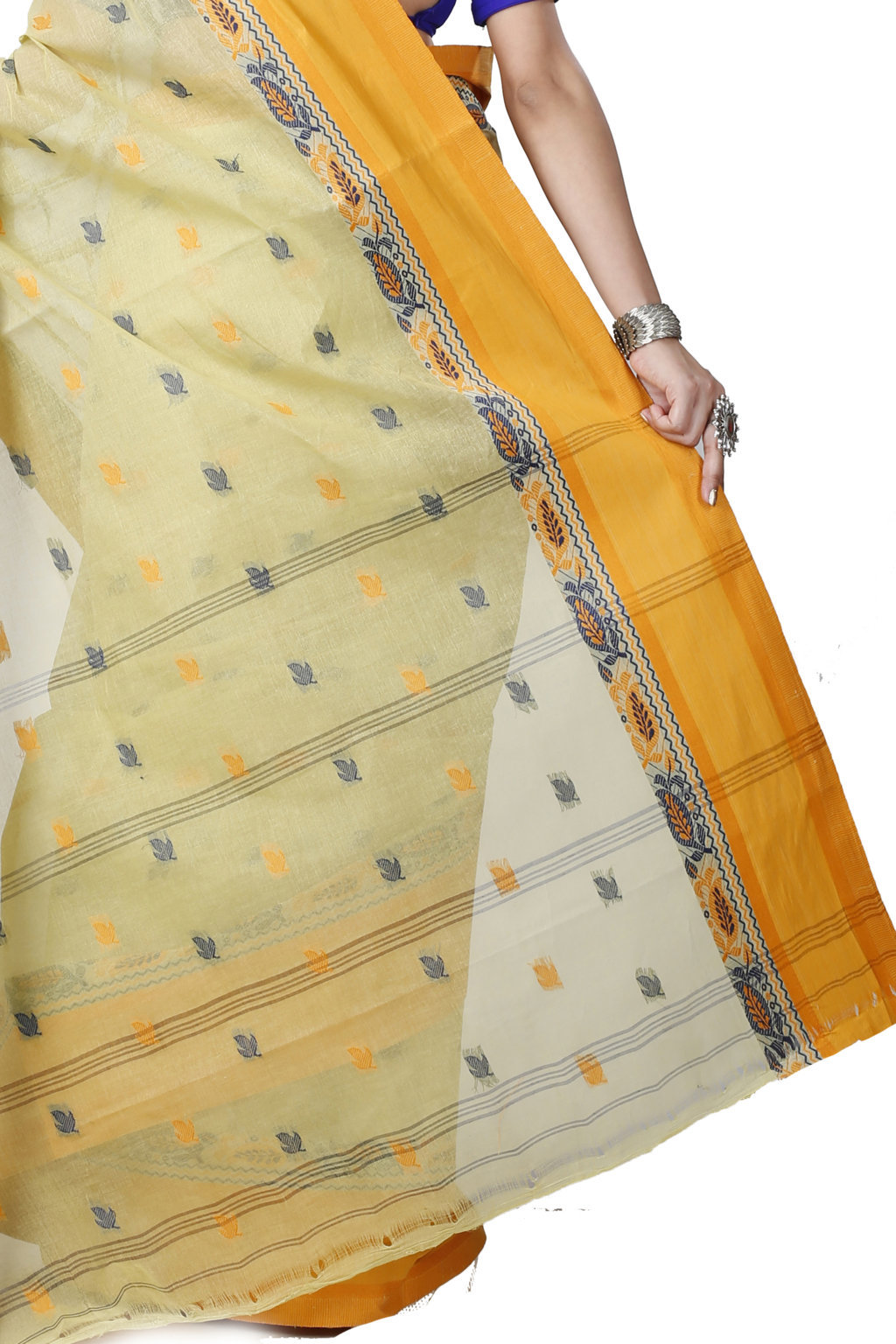 Light Yellow Pure Cotton Provati Tant Saree (1074)